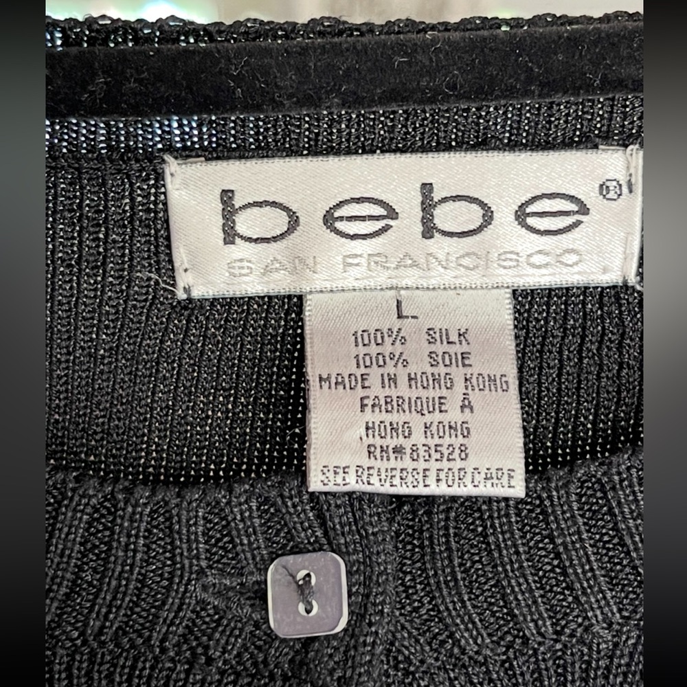 BEBE French Girl Vibes True Black Ribbed Sweater w/ Charming Square Buttons Sz L - Picture 6 of 6